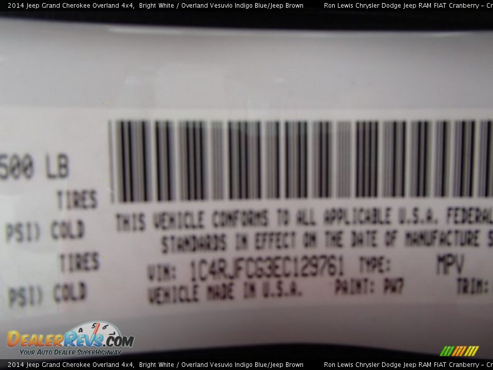 2014 Jeep Grand Cherokee Overland 4x4 Bright White / Overland Vesuvio Indigo Blue/Jeep Brown Photo #20