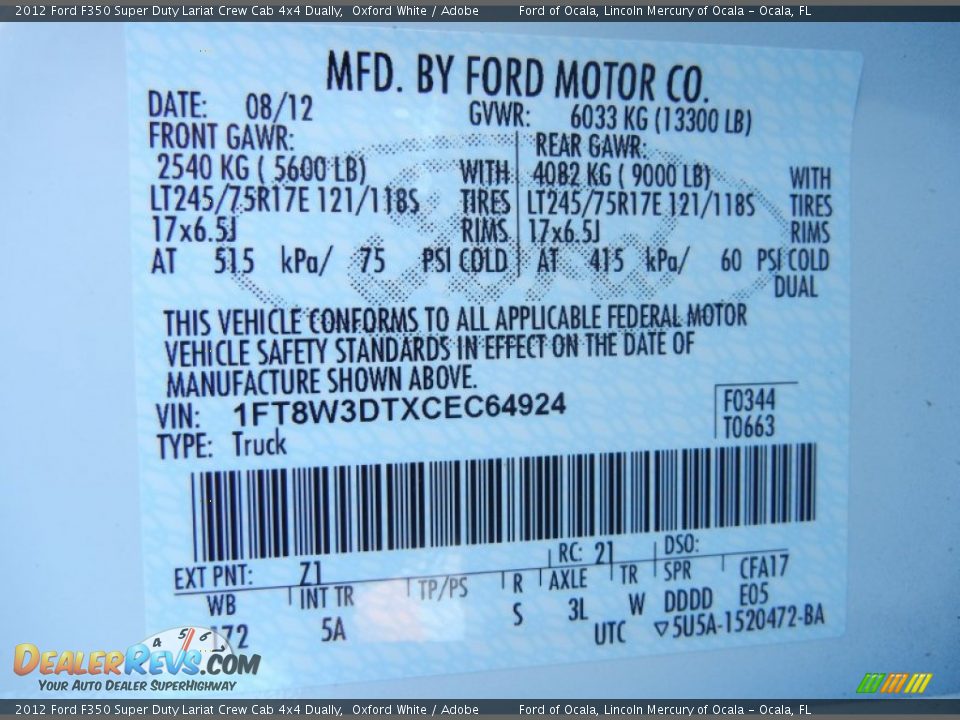 2012 Ford F350 Super Duty Lariat Crew Cab 4x4 Dually Oxford White / Adobe Photo #12