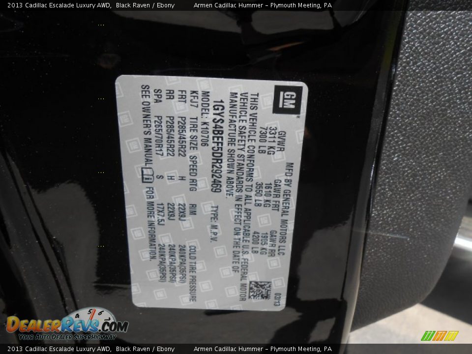 2013 Cadillac Escalade Luxury AWD Black Raven / Ebony Photo #15