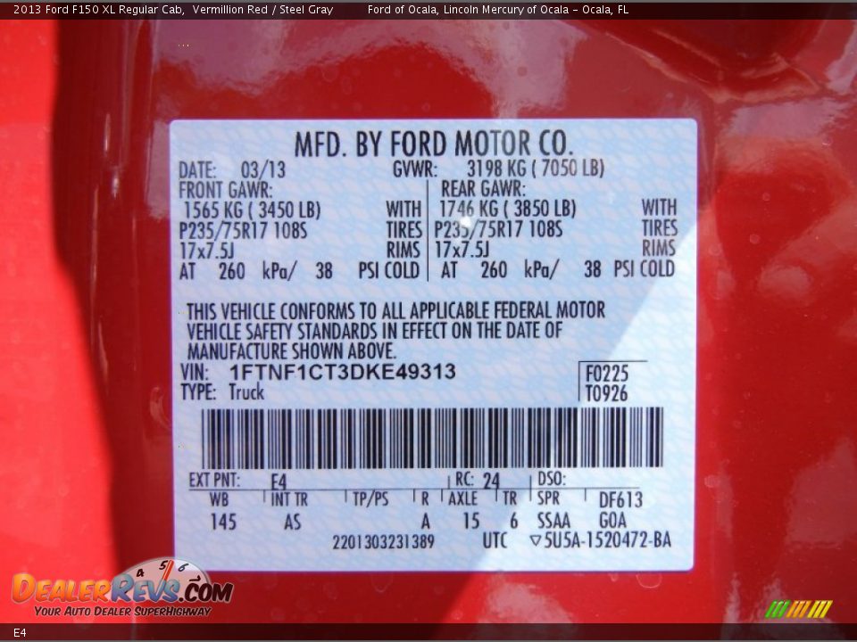 Ford Color Code E4 Vermillion Red
