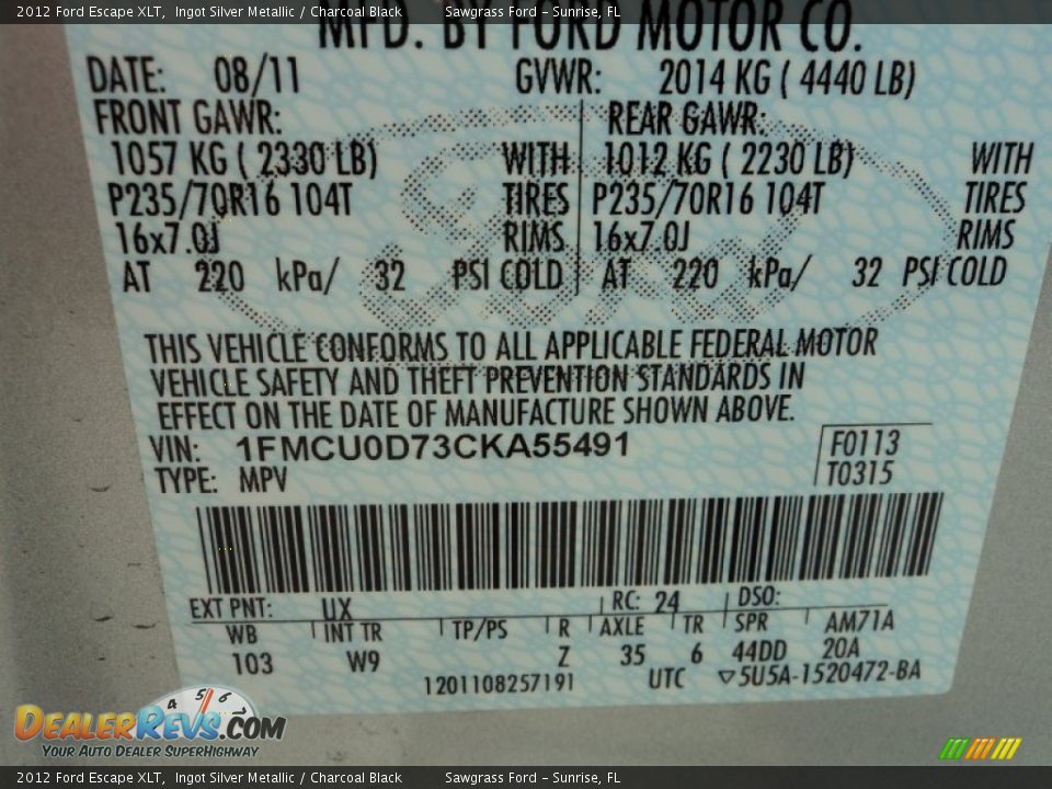 2012 Ford Escape XLT Ingot Silver Metallic / Charcoal Black Photo #33