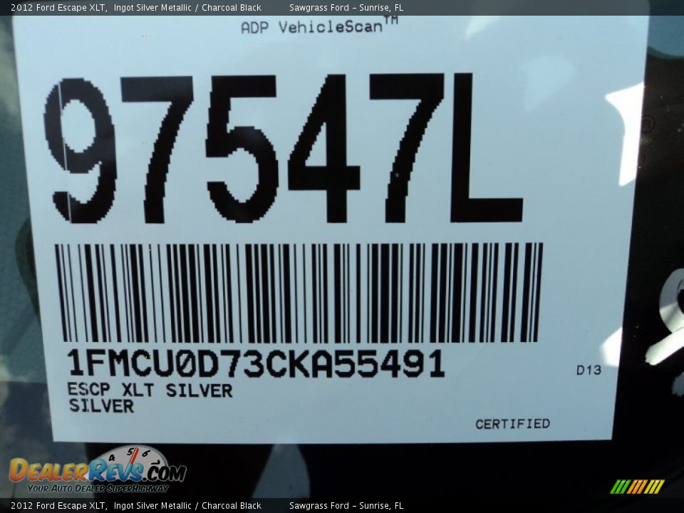 2012 Ford Escape XLT Ingot Silver Metallic / Charcoal Black Photo #34