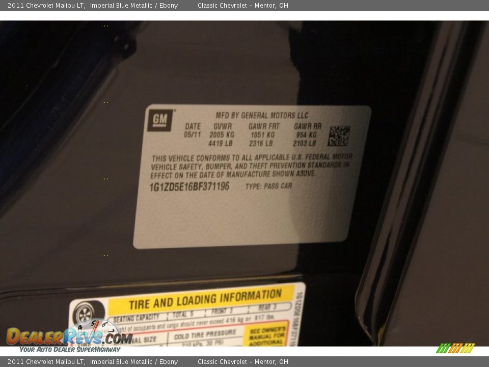 2011 Chevrolet Malibu LT Imperial Blue Metallic / Ebony Photo #17