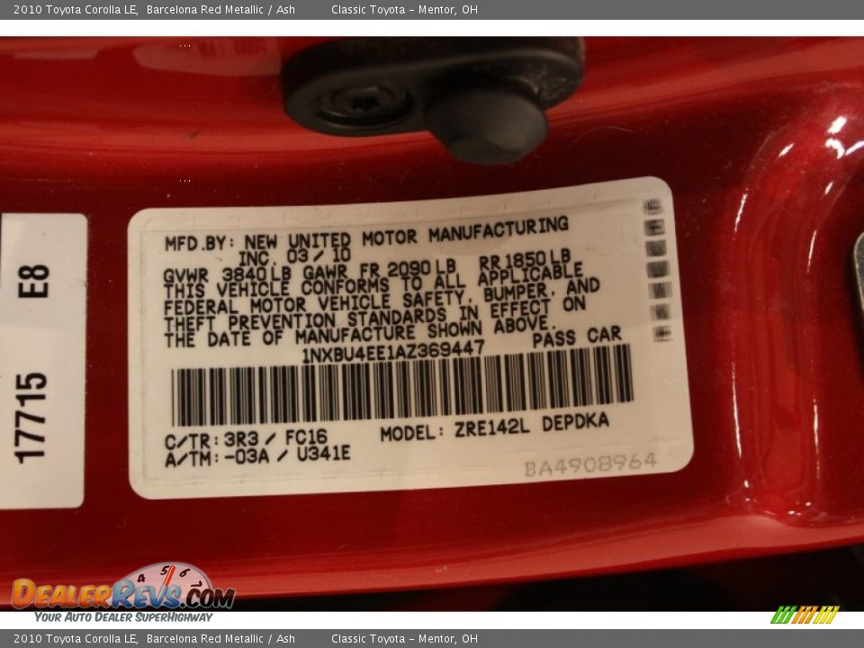 2010 Toyota Corolla LE Barcelona Red Metallic / Ash Photo #16