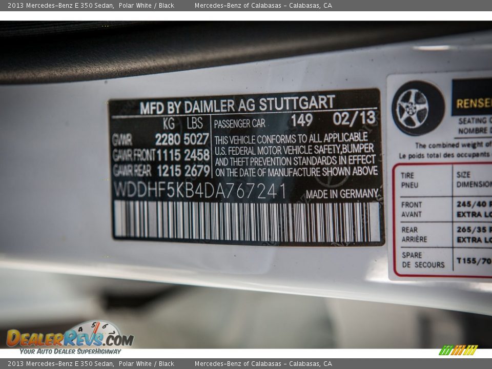 2013 Mercedes-Benz E 350 Sedan Polar White / Black Photo #7