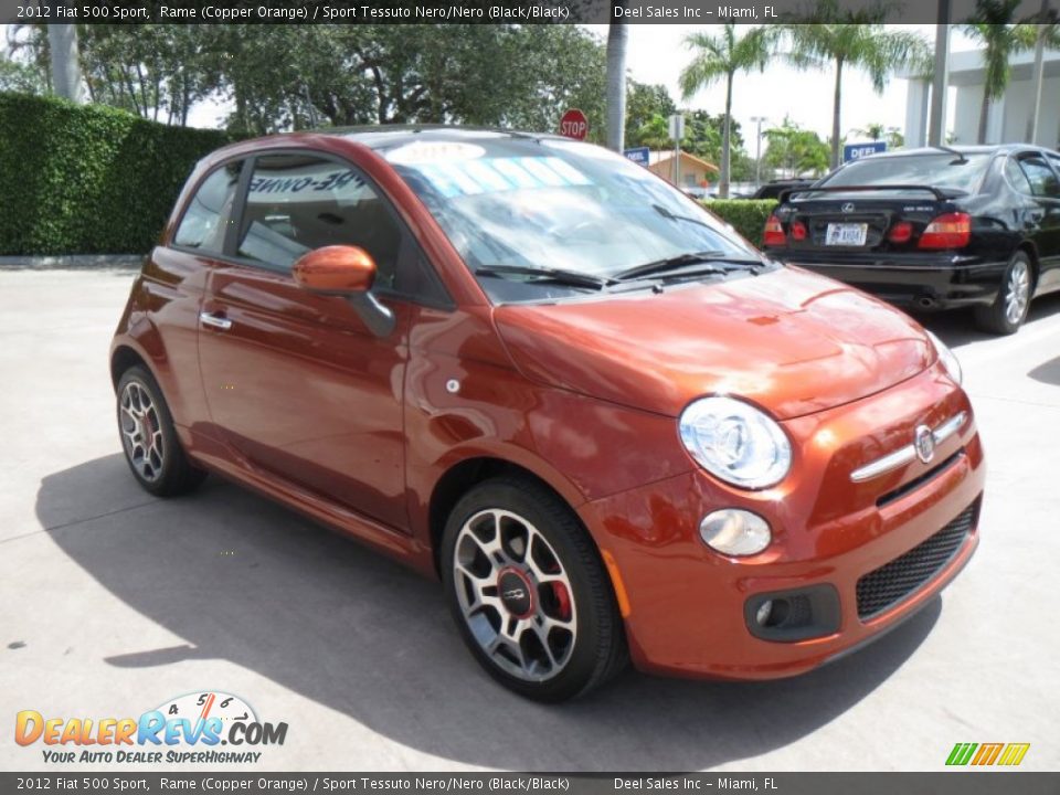 2012 Fiat 500 Sport Rame (Copper Orange) / Sport Tessuto Nero/Nero (Black/Black) Photo #7