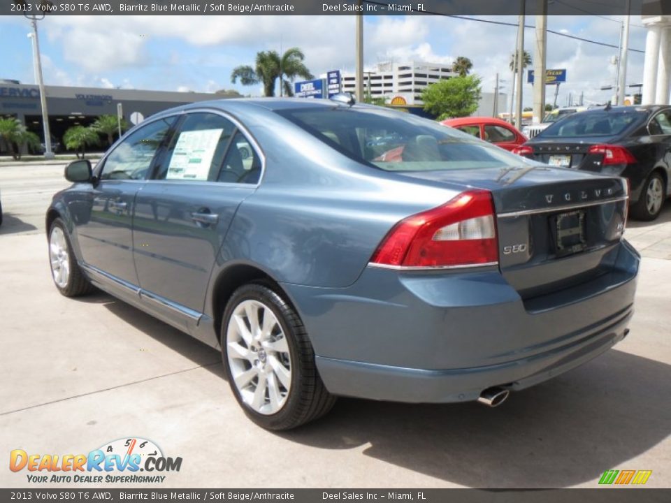 2013 Volvo S80 T6 AWD Biarritz Blue Metallic / Soft Beige/Anthracite Photo #3