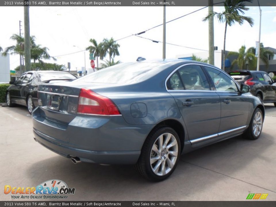 2013 Volvo S80 T6 AWD Biarritz Blue Metallic / Soft Beige/Anthracite Photo #5