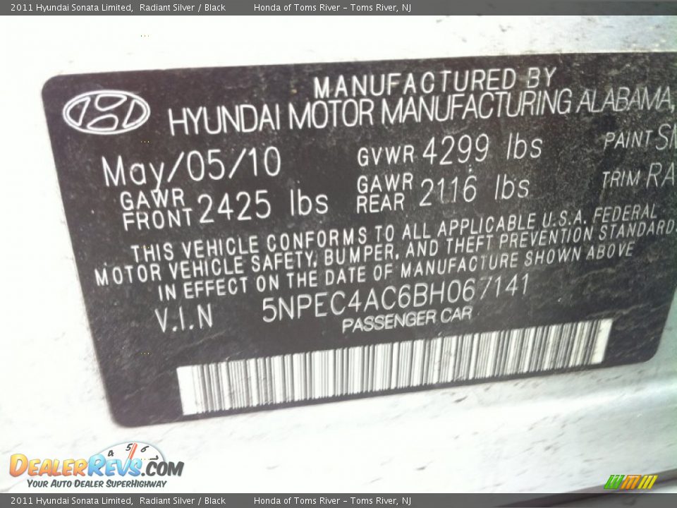 2011 Hyundai Sonata Limited Radiant Silver / Black Photo #11