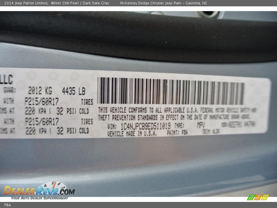 Jeep Color Code PBA Winter Chill Pearl