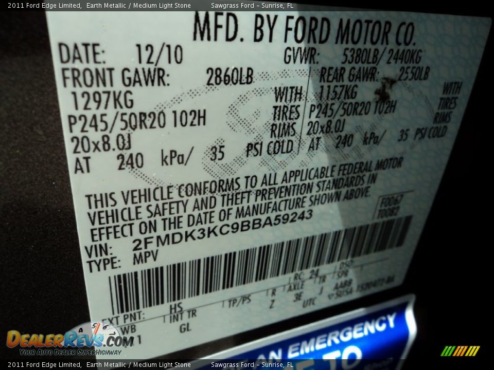 2011 Ford Edge Limited Earth Metallic / Medium Light Stone Photo #33