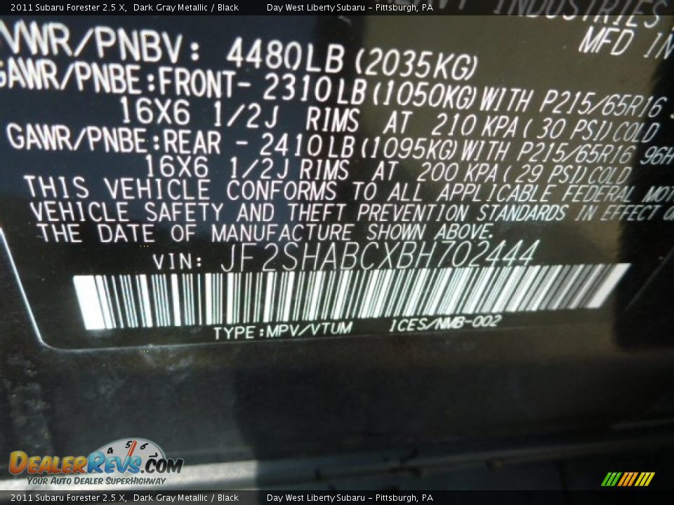 2011 Subaru Forester 2.5 X Dark Gray Metallic / Black Photo #17