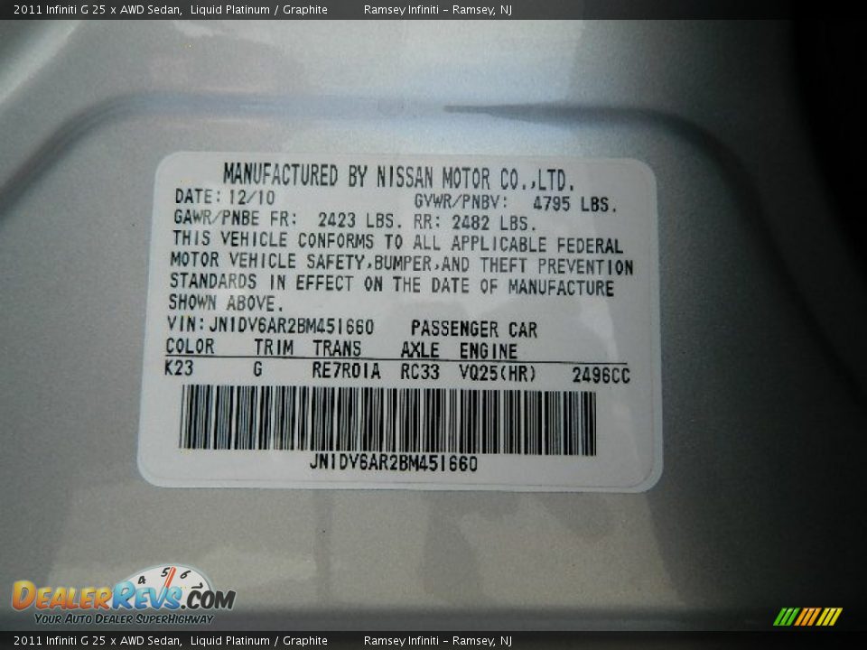 2011 Infiniti G 25 x AWD Sedan Liquid Platinum / Graphite Photo #20