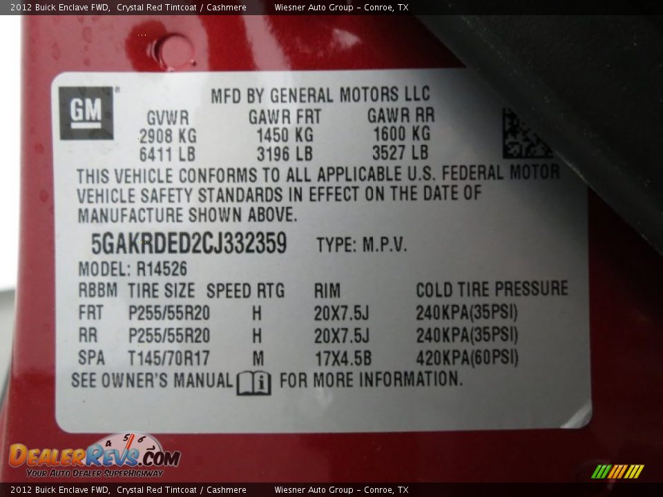 2012 Buick Enclave FWD Crystal Red Tintcoat / Cashmere Photo #8