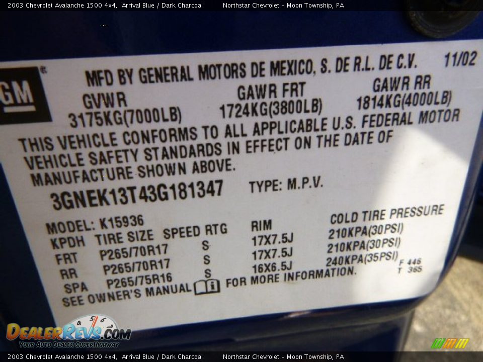 2003 Chevrolet Avalanche 1500 4x4 Arrival Blue / Dark Charcoal Photo #19