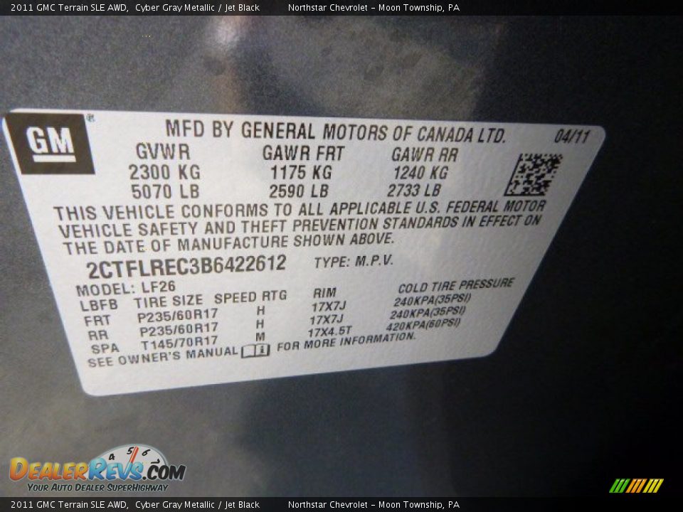 2011 GMC Terrain SLE AWD Cyber Gray Metallic / Jet Black Photo #19
