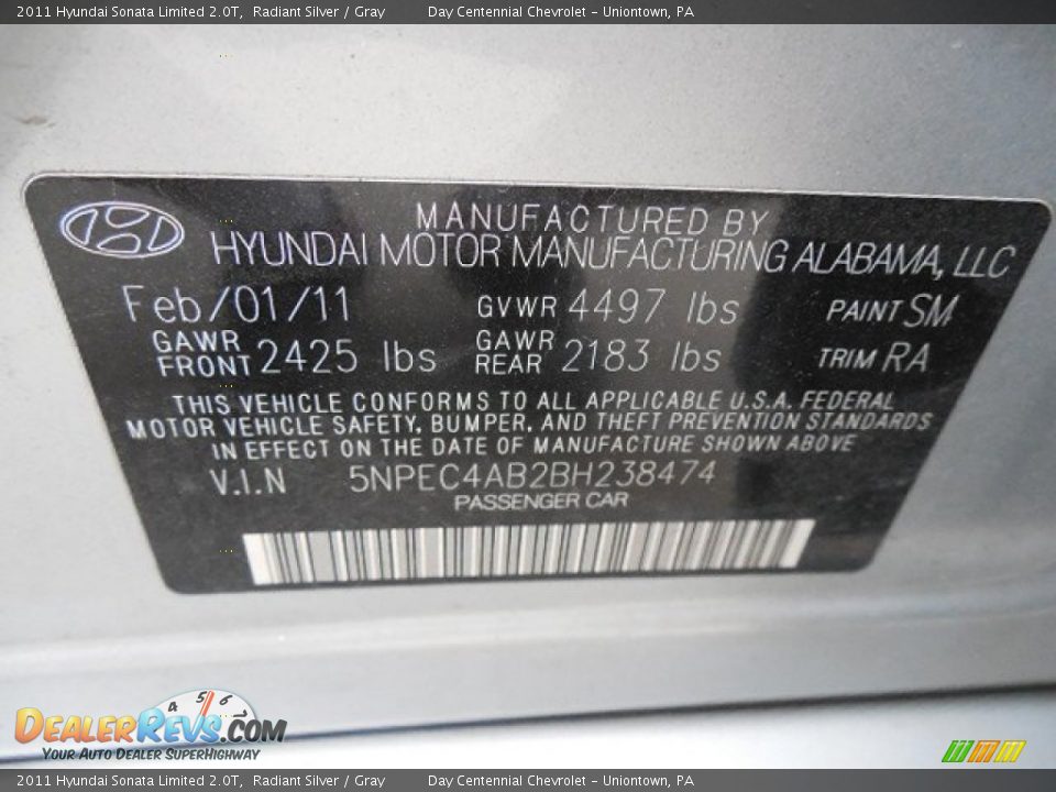 2011 Hyundai Sonata Limited 2.0T Radiant Silver / Gray Photo #19