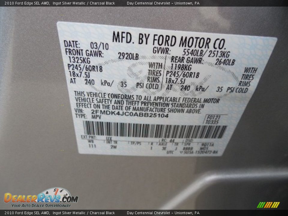 2010 Ford Edge SEL AWD Ingot Silver Metallic / Charcoal Black Photo #19