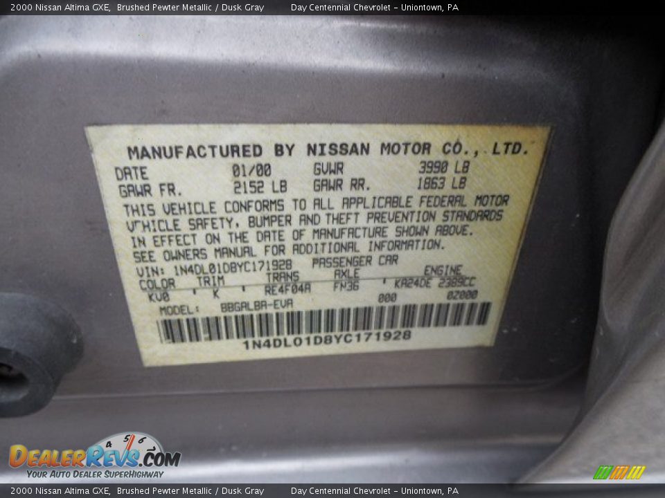 2000 Nissan Altima GXE Brushed Pewter Metallic / Dusk Gray Photo #19