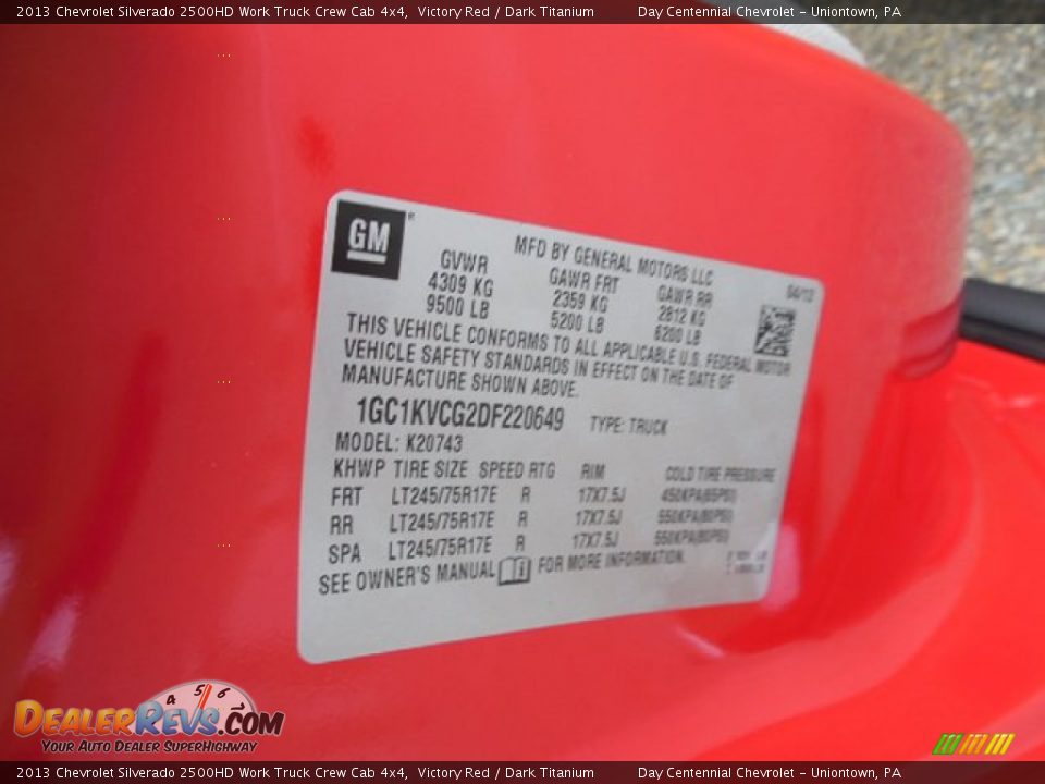 2013 Chevrolet Silverado 2500HD Work Truck Crew Cab 4x4 Victory Red / Dark Titanium Photo #19