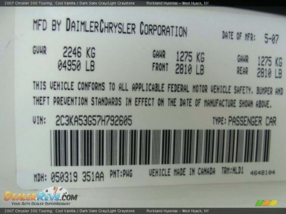 2007 Chrysler 300 Touring Cool Vanilla / Dark Slate Gray/Light Graystone Photo #30