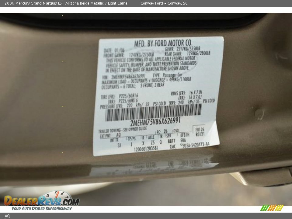 Mercury Color Code AQ Arizona Beige Metallic