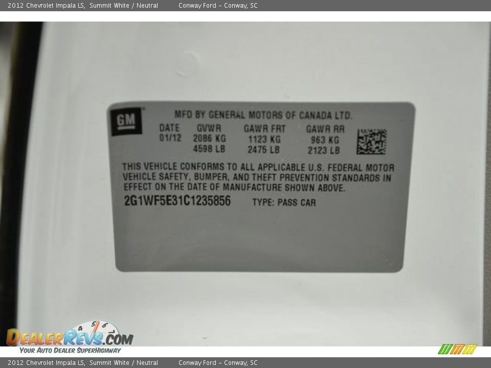 2012 Chevrolet Impala LS Summit White / Neutral Photo #30