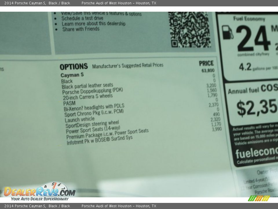 2014 Porsche Cayman S Window Sticker Photo #22