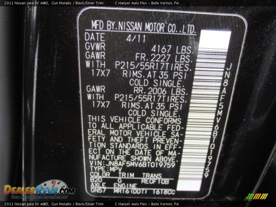 2011 Nissan Juke SV AWD Gun Metallic / Black/Silver Trim Photo #24