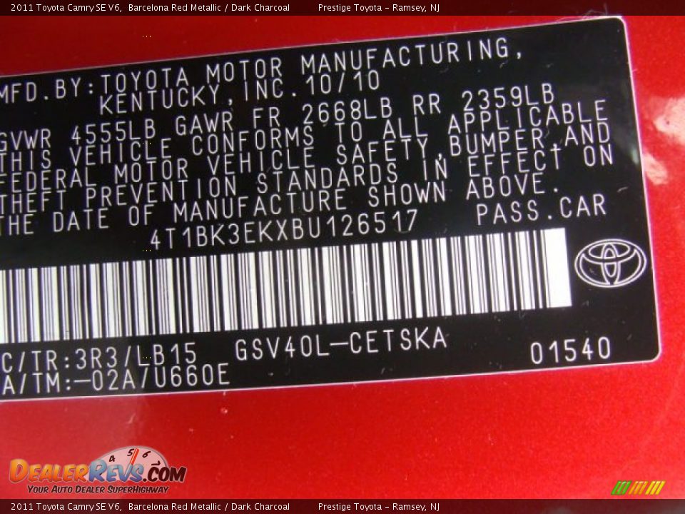 2011 Toyota Camry SE V6 Barcelona Red Metallic / Dark Charcoal Photo #15