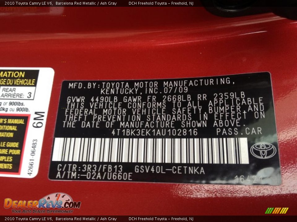 2010 Toyota Camry LE V6 Barcelona Red Metallic / Ash Gray Photo #17