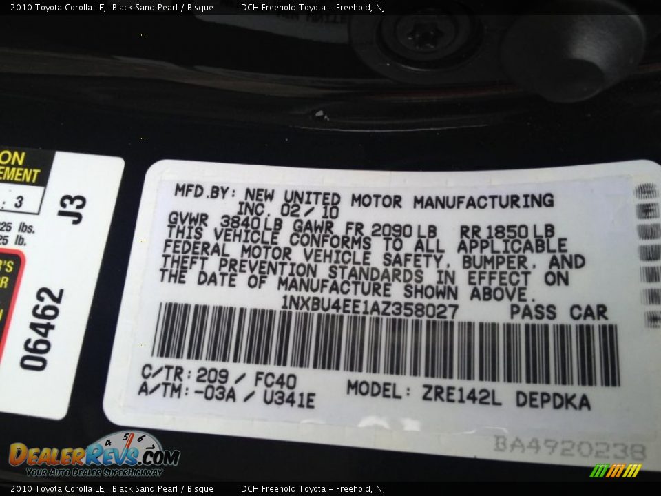 2010 Toyota Corolla LE Black Sand Pearl / Bisque Photo #16