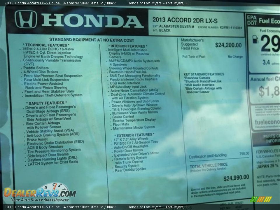 2013 Honda Accord LX-S Coupe Alabaster Silver Metallic / Black Photo #10