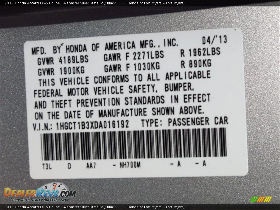 2013 Honda Accord LX-S Coupe Alabaster Silver Metallic / Black Photo #11
