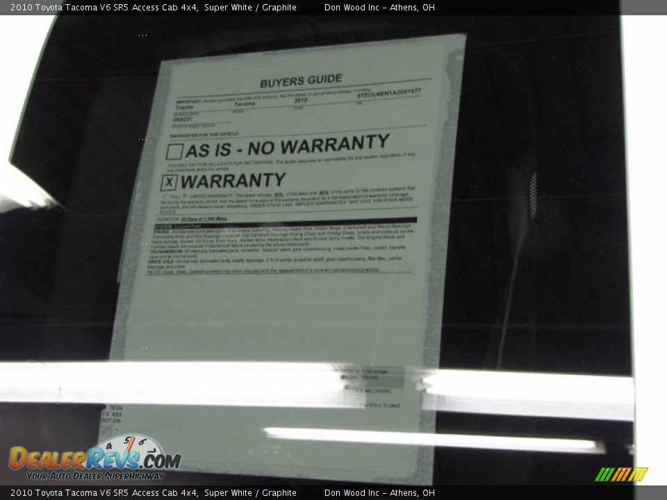 2010 Toyota Tacoma V6 SR5 Access Cab 4x4 Super White / Graphite Photo #31