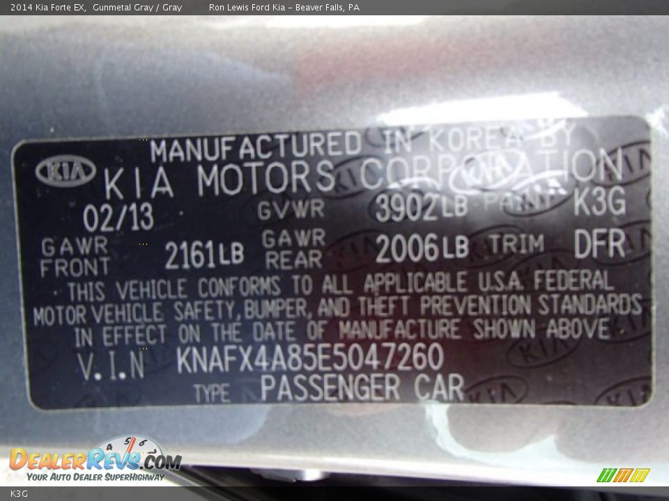 Kia Color Code K3G Gunmetal Gray