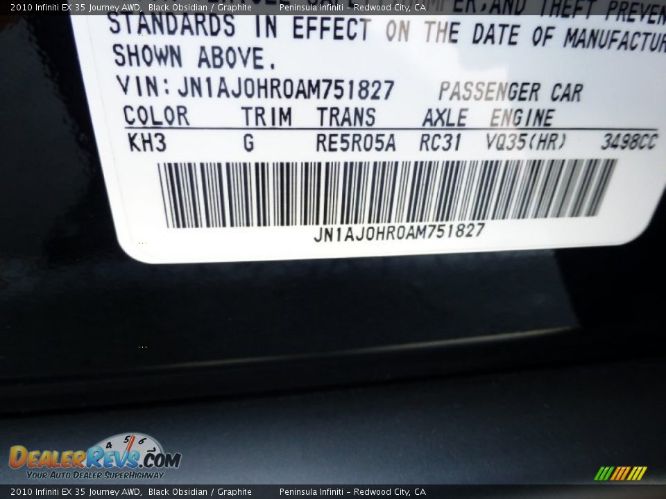 2010 Infiniti EX 35 Journey AWD Black Obsidian / Graphite Photo #13