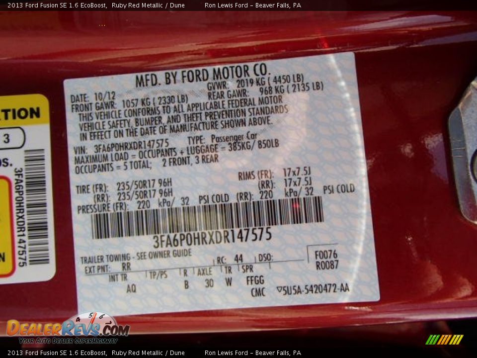 2013 Ford Fusion SE 1.6 EcoBoost Ruby Red Metallic / Dune Photo #20