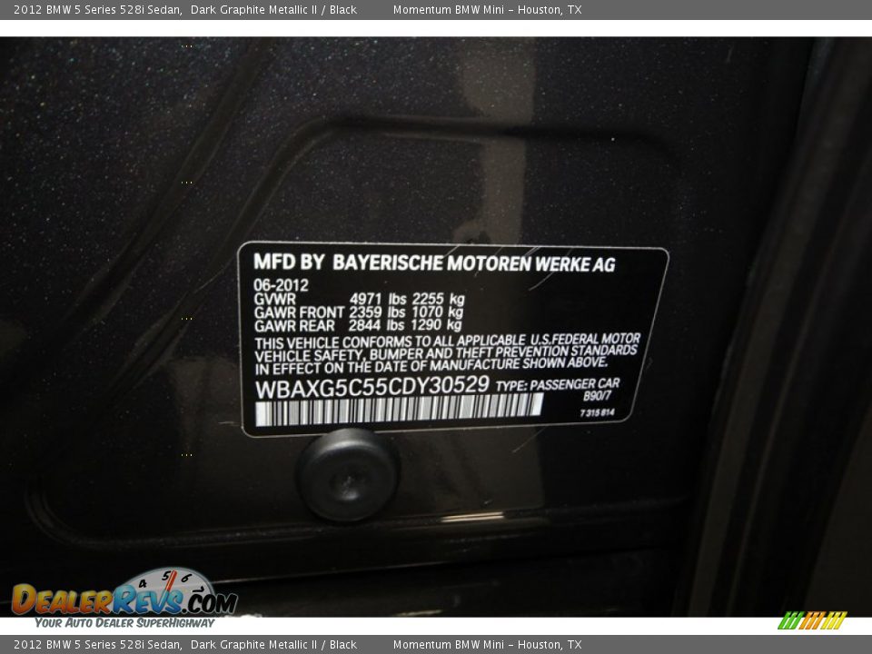 2012 BMW 5 Series 528i Sedan Dark Graphite Metallic II / Black Photo #9