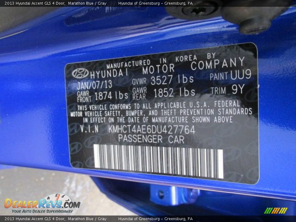 2013 Hyundai Accent GLS 4 Door Marathon Blue / Gray Photo #10