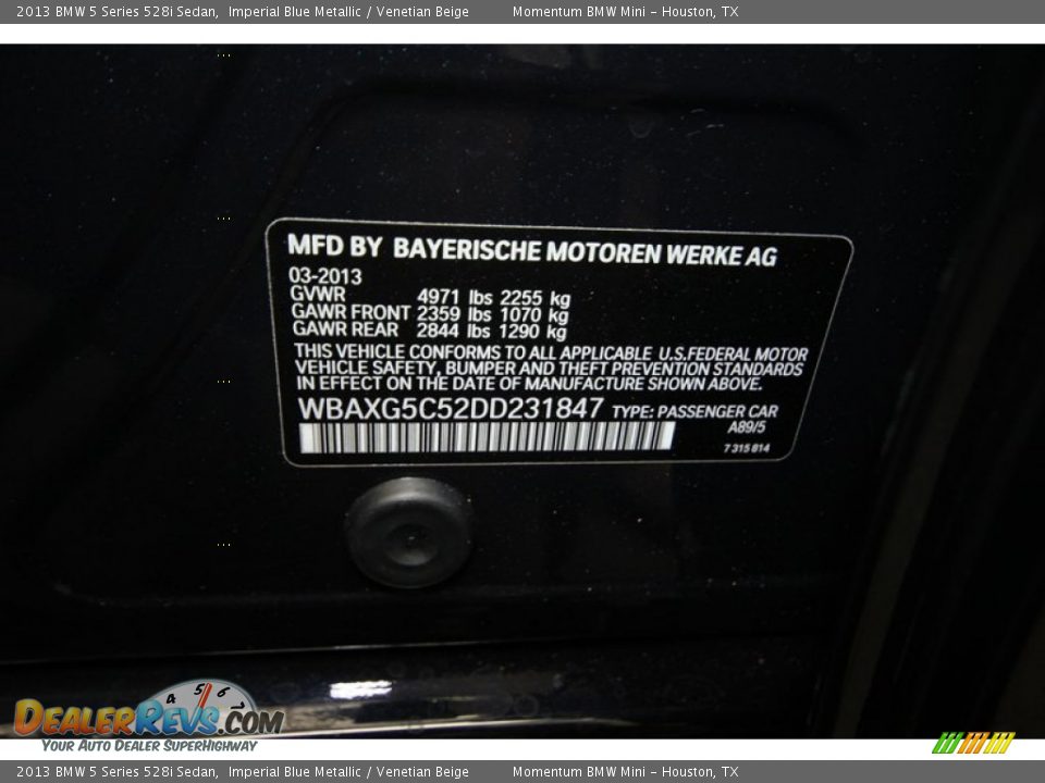 2013 BMW 5 Series 528i Sedan Imperial Blue Metallic / Venetian Beige Photo #9