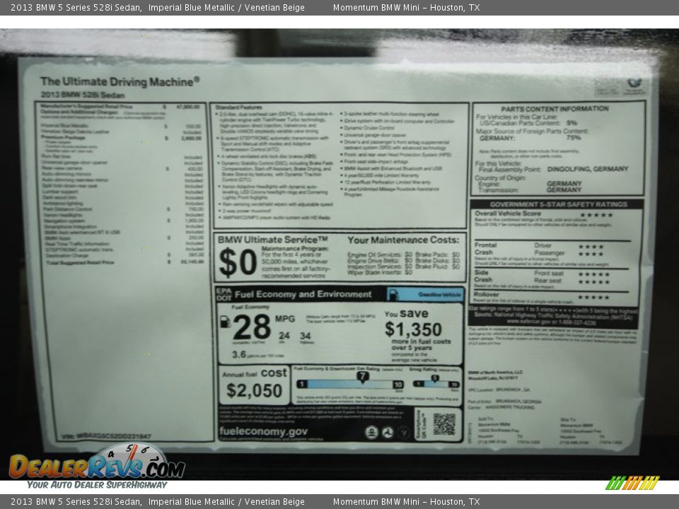 2013 BMW 5 Series 528i Sedan Imperial Blue Metallic / Venetian Beige Photo #34