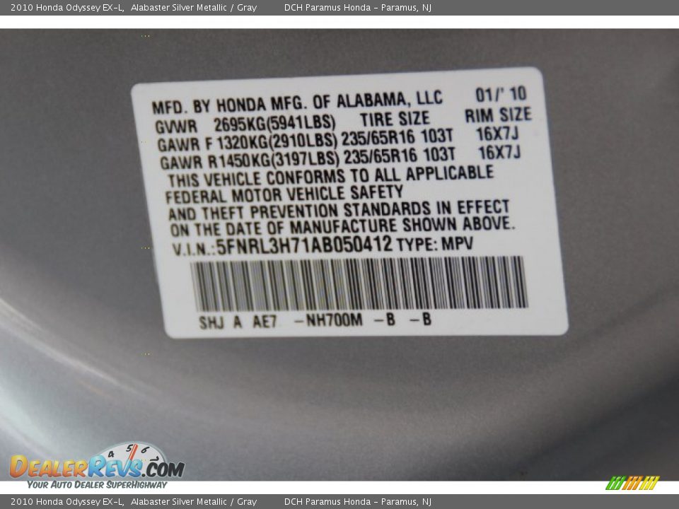2010 Honda Odyssey EX-L Alabaster Silver Metallic / Gray Photo #28