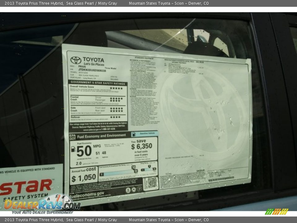 2013 Toyota Prius Three Hybrid Sea Glass Pearl / Misty Gray Photo #10