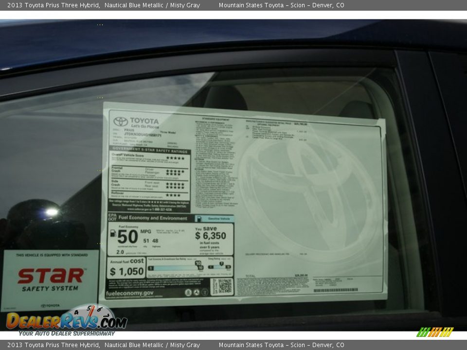 2013 Toyota Prius Three Hybrid Nautical Blue Metallic / Misty Gray Photo #10