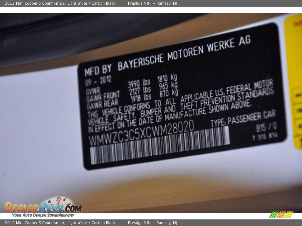 2012 Mini Cooper S Countryman Light White / Carbon Black Photo #26