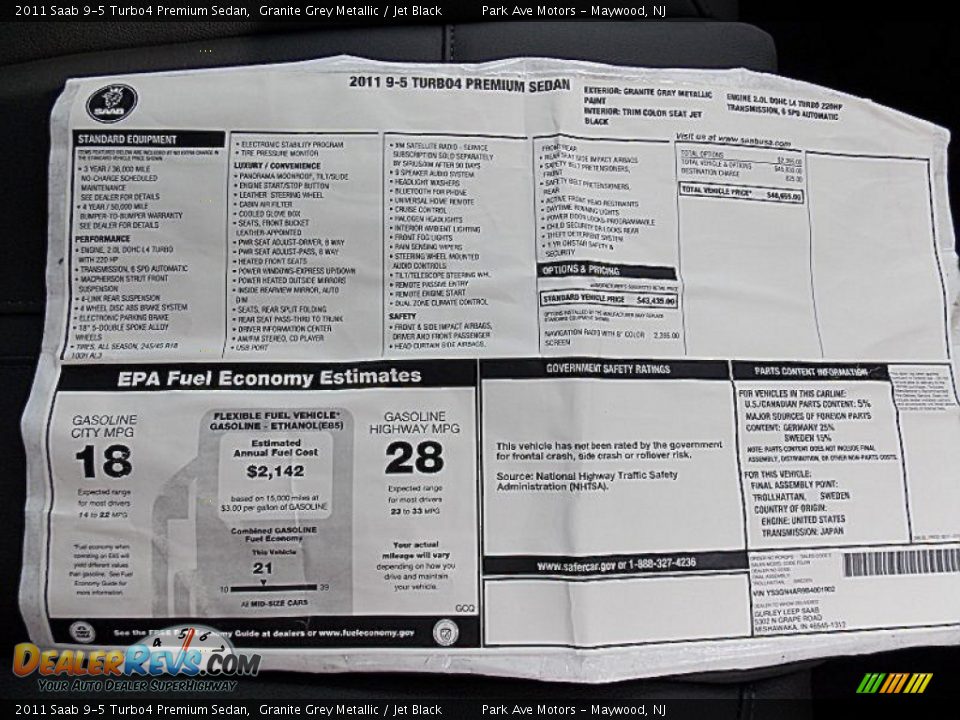 2011 Saab 9-5 Turbo4 Premium Sedan Granite Grey Metallic / Jet Black Photo #26