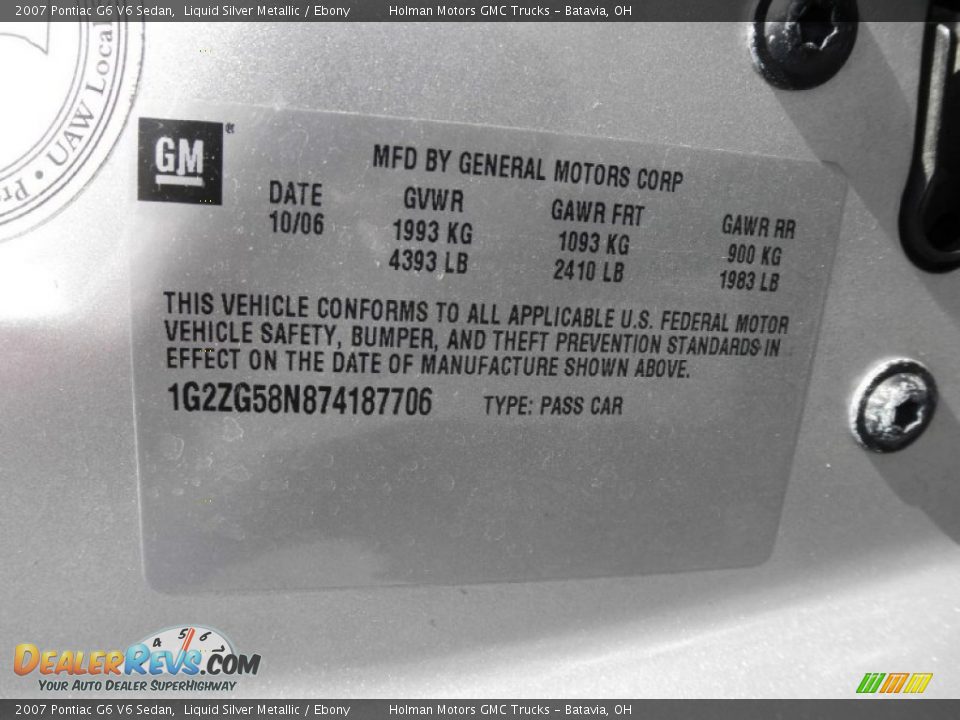 2007 Pontiac G6 V6 Sedan Liquid Silver Metallic / Ebony Photo #5