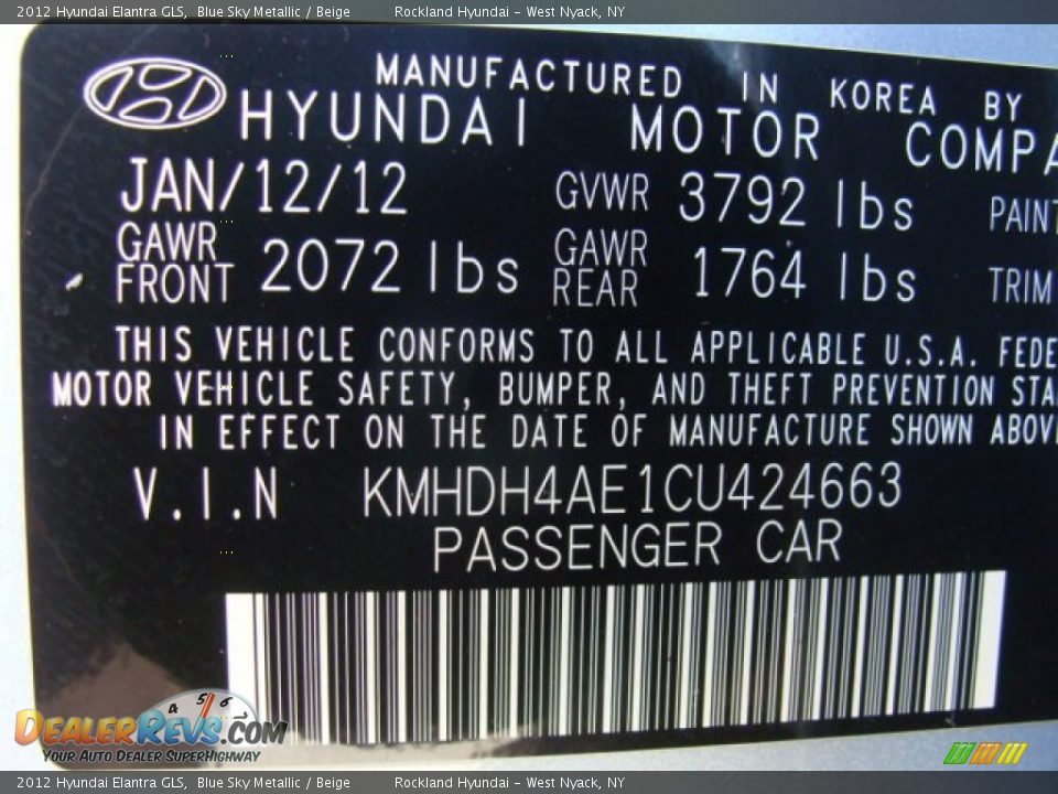 2012 Hyundai Elantra GLS Blue Sky Metallic / Beige Photo #30