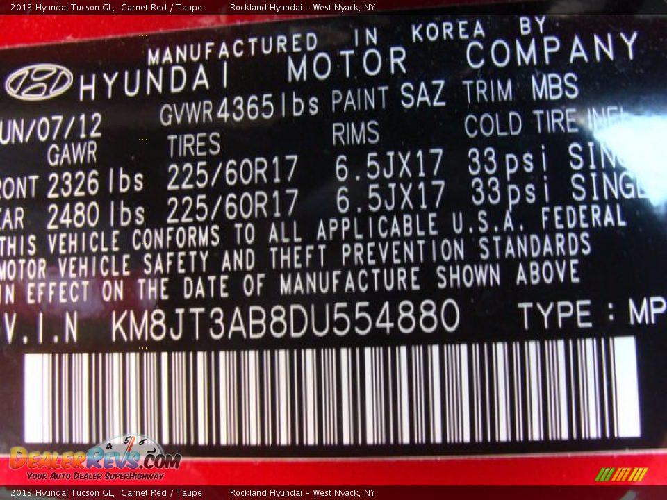 2013 Hyundai Tucson GL Garnet Red / Taupe Photo #29